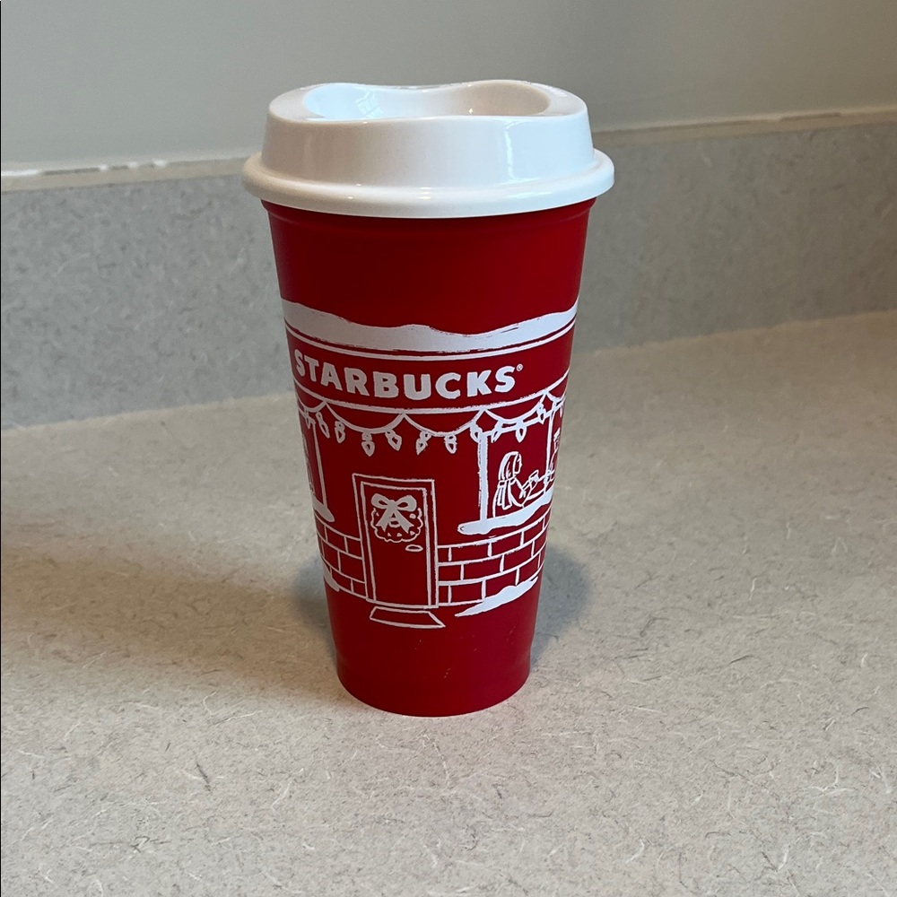 Starbucks Festive Red Tumbler with White Accents